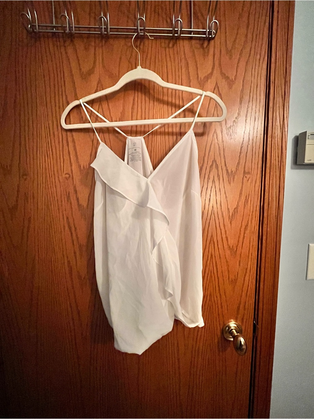 New York & Company White Ruffle V-Neck Camisole
